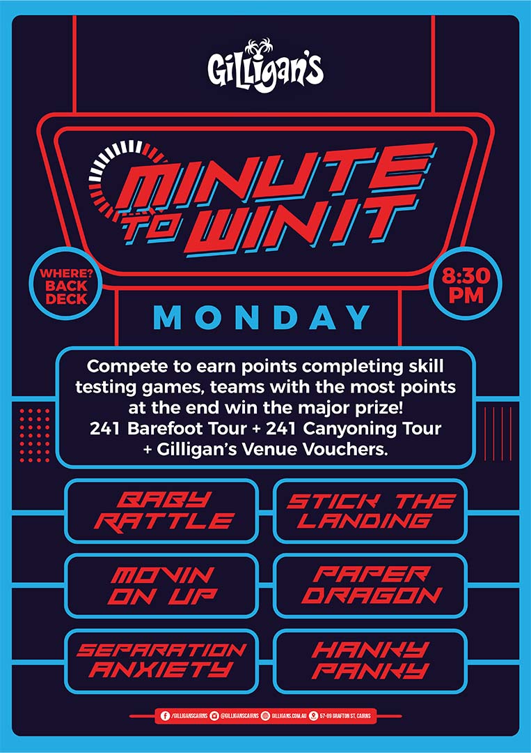 Gilligan's Events - Minute to WIN It Monday's